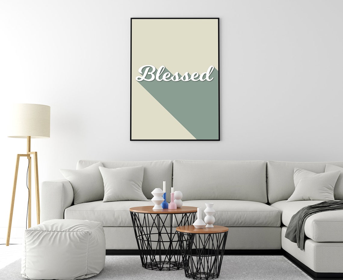 Blessed Script Quote Sage Green Geometric Modern Wall Art Poster - Image 4