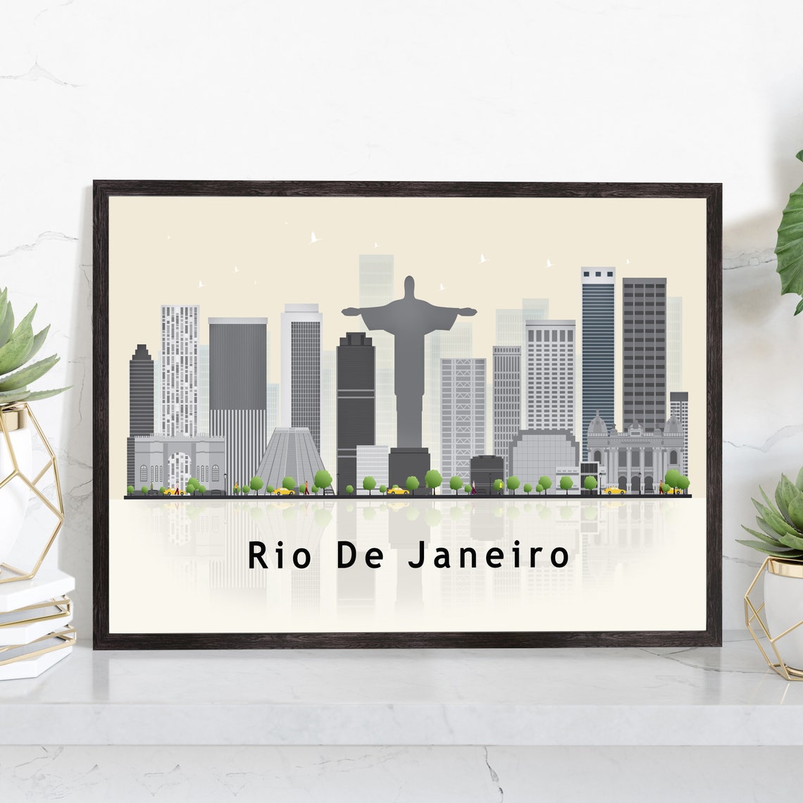 Rio De Janeiro Brazil Christ The Redeemer Skyline Illustration Poster