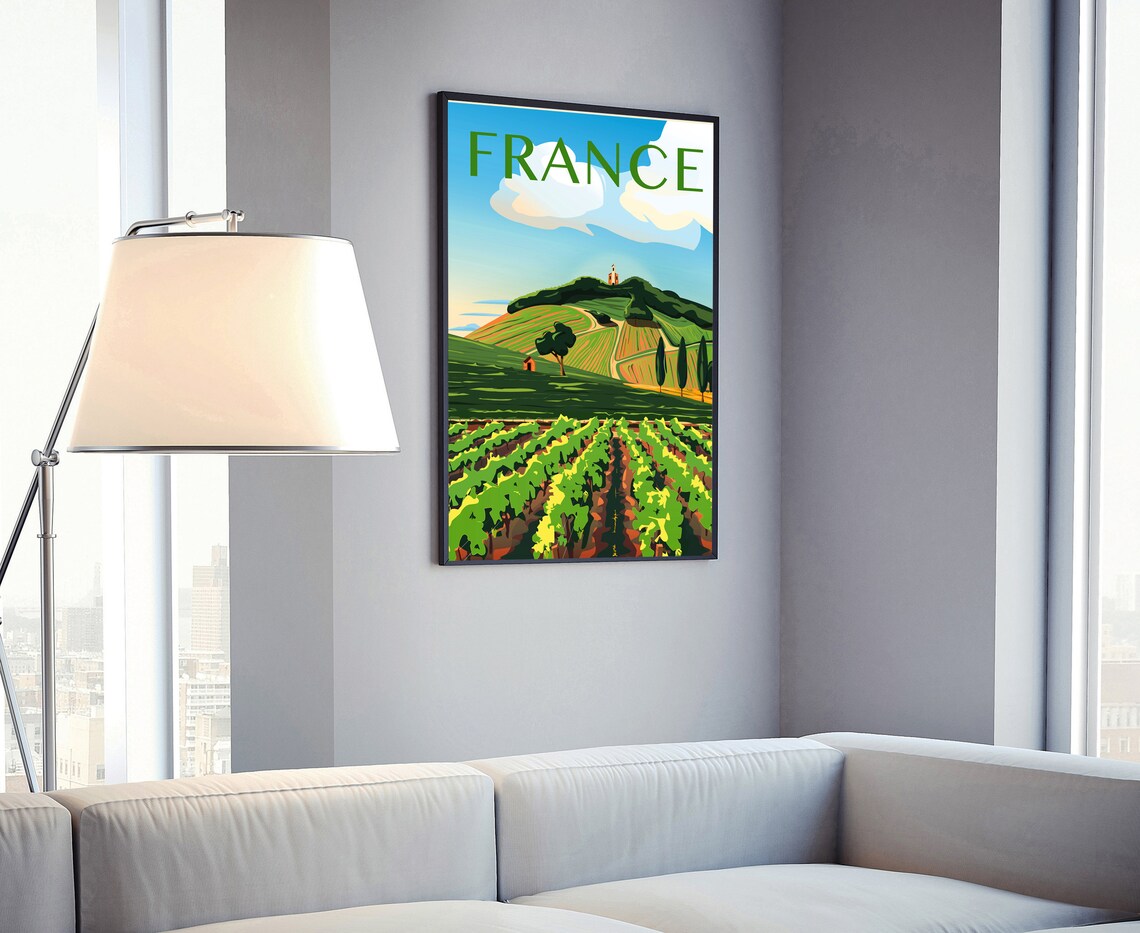 France Vineyard Hillside Countryside Cypress Trees Retro Travel Poster - Image 4