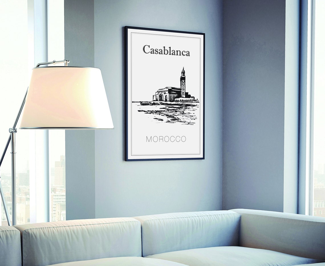 Casablanca Morocco Hassan II Mosque Hand Drawn Ink Sketch Poster Print - Image 4