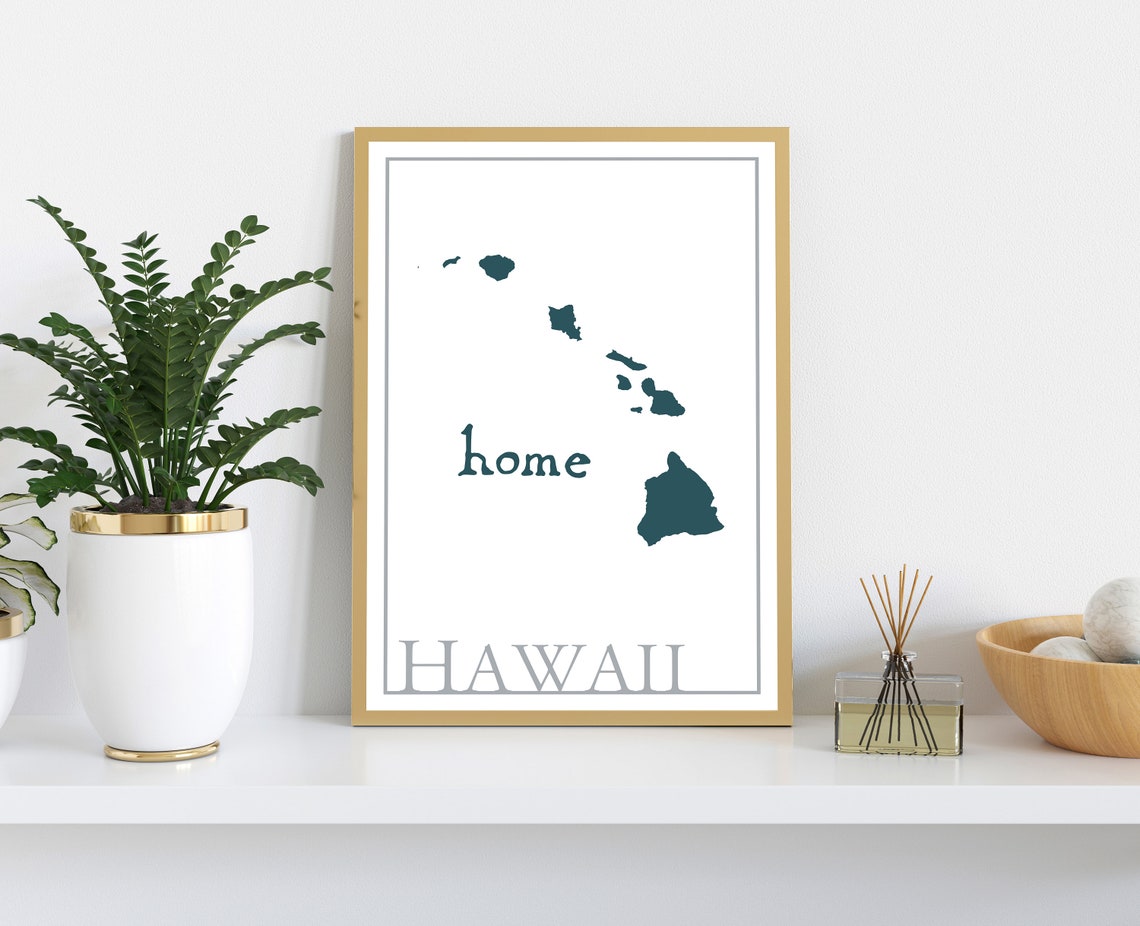 Hawaii Modern Home State Silhouette Teal Map Wall Art Print Poster - Image 2