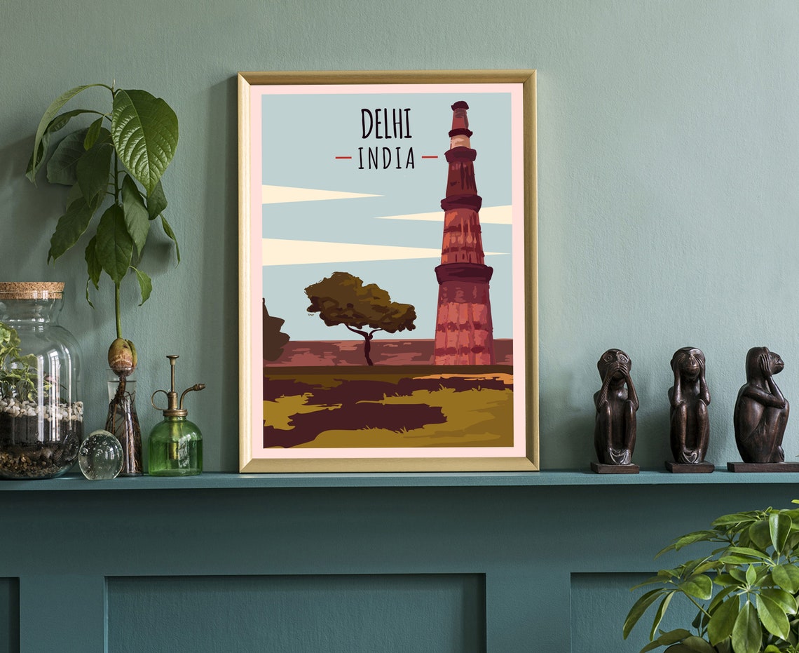 Delhi India Qutub Minar Retro Vintage Landmark Travel Poster - Image 3