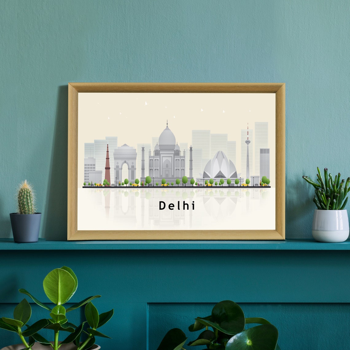 Delhi India India Gate Lotus Temple Skyline Illustration Poster - Image 3
