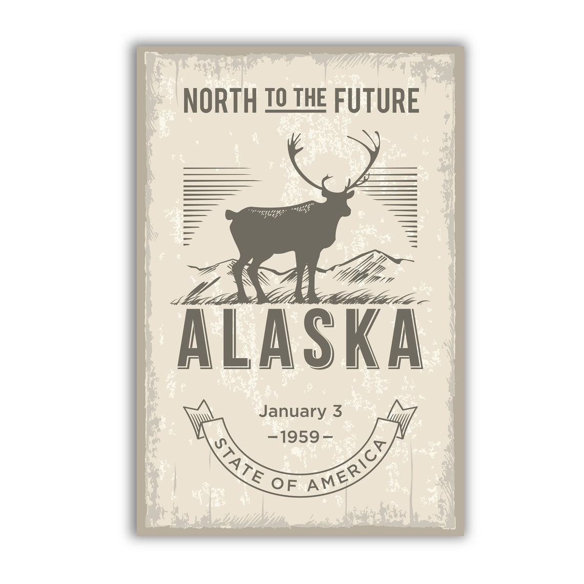 Alaska North To The Future Caribou Vintage State Emblem Art Poster - Image 2