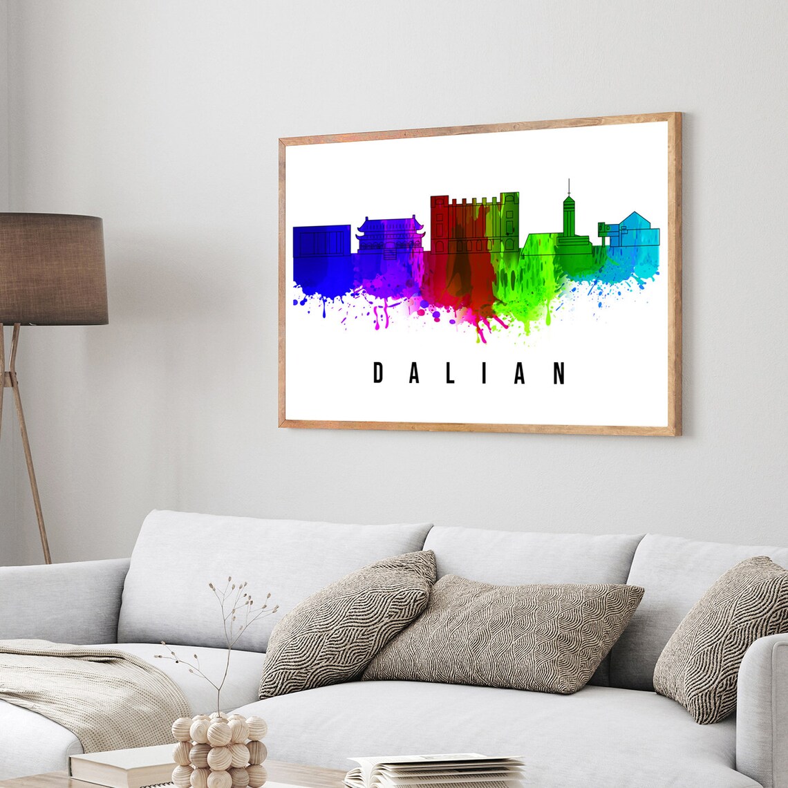 Dalian China Rainbow Watercolor Skyline Palace Towers Art Poster - Image 3