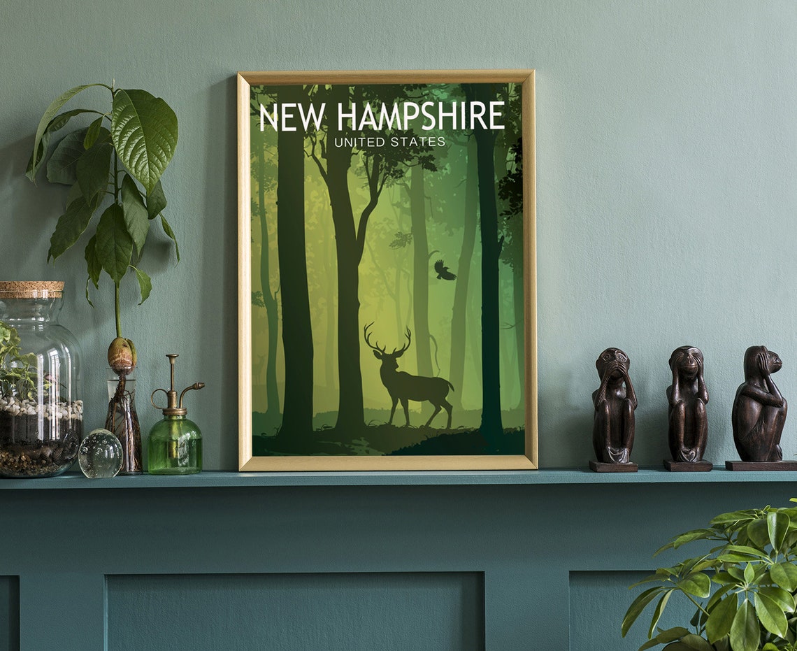 New Hampshire Deer Forest Retro Vintage Green Nature Travel Poster - Image 3