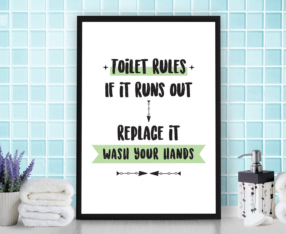 Toilet Rules Modern Green Typography Funny Bathroom Wall Art