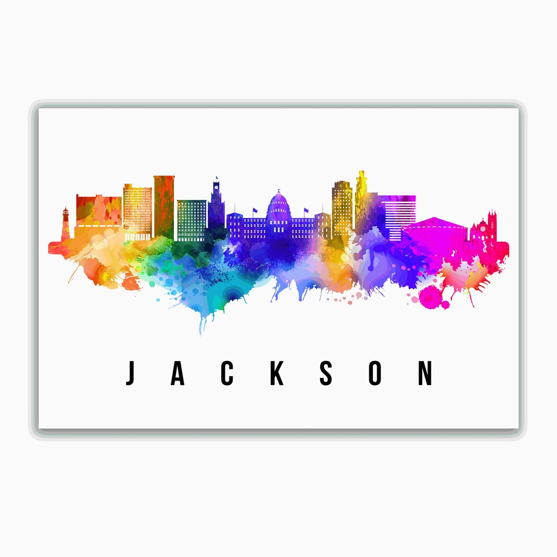 Jackson Mississippi Rainbow Watercolor Skyline Cityscape Art Poster - Image 2