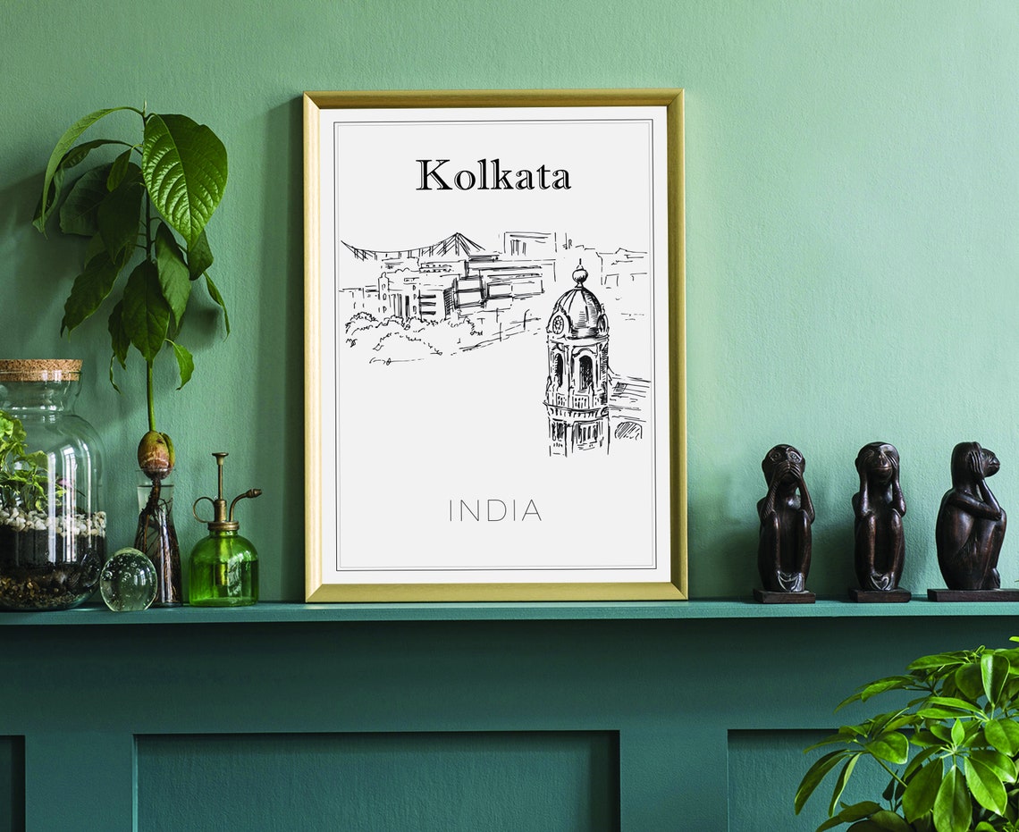 Kolkata India Howrah Bridge Hand Drawn Line Art City View Poster - Image 3
