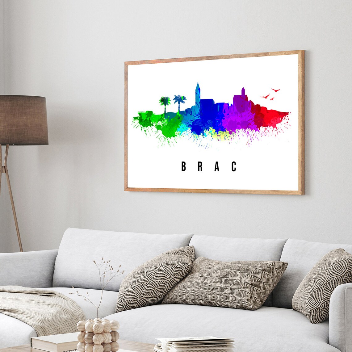 Brac Croatia Island Bell Tower Palm Watercolor Skyline Travel Poster - Image 3