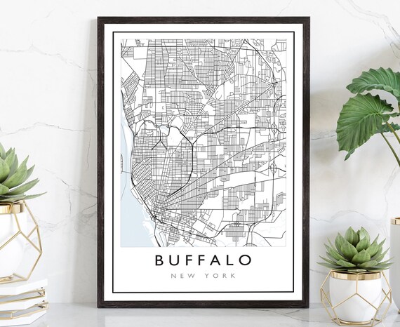 Buffalo New York Minimalist Black White City Street Map Line Poster