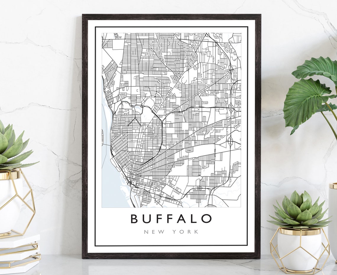 Buffalo New York Minimalist Black White City Street Map Line Poster