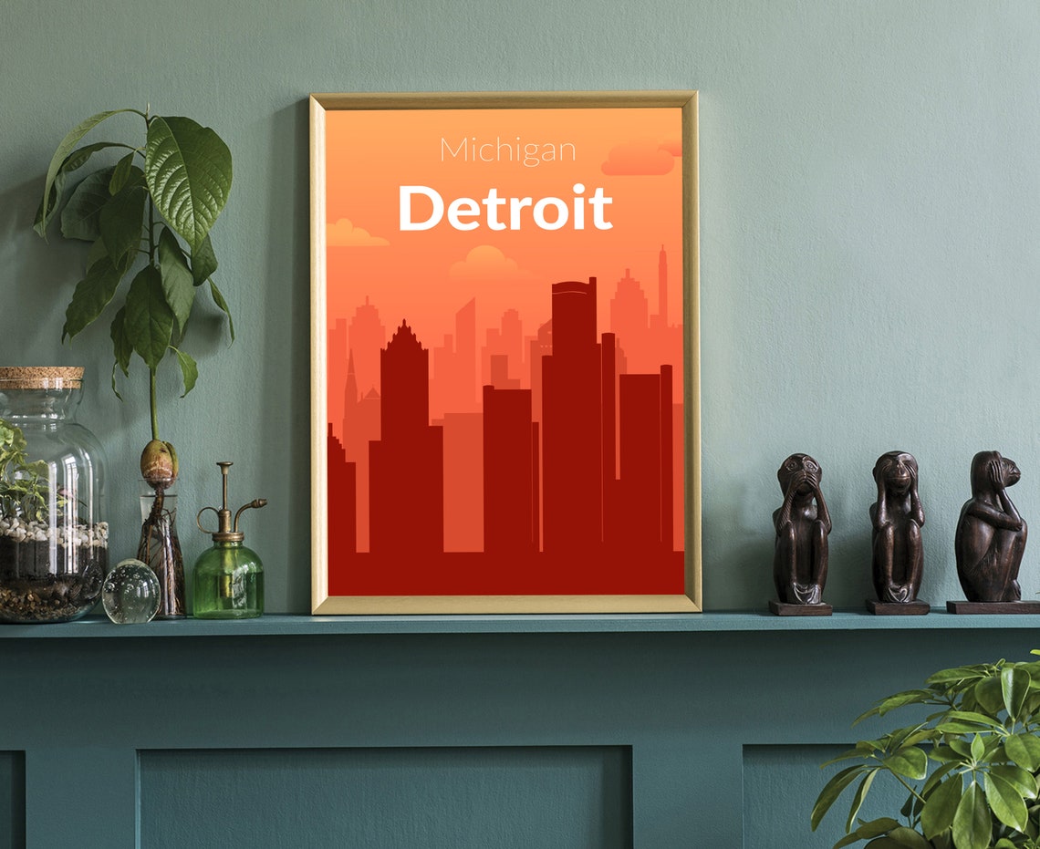Detroit Michigan Orange Sunset Skyline Gradient Minimalist City Poster - Image 3