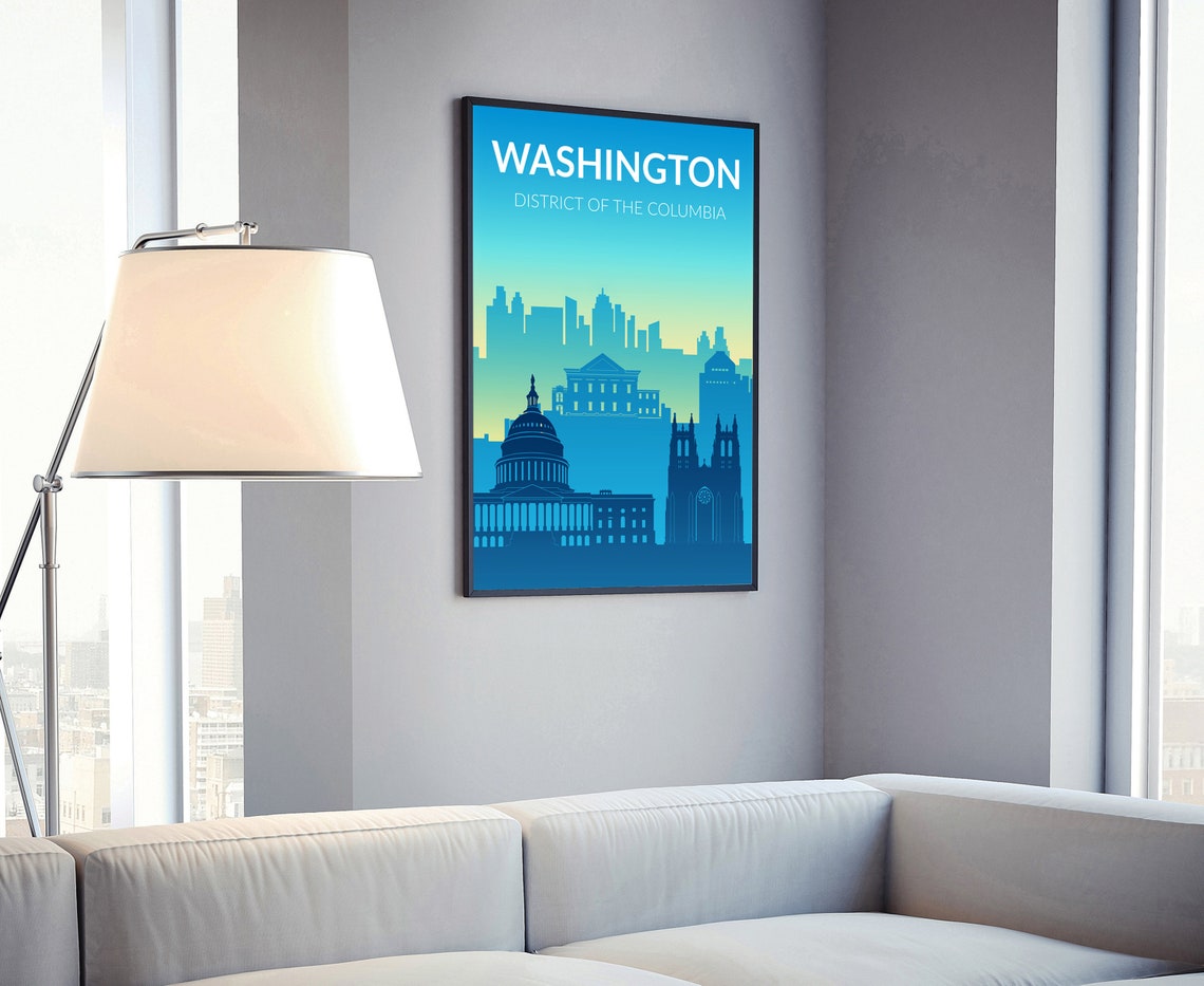 Washington DC Capitol Dome Skyline Blue Gradient Travel Poster - Image 4