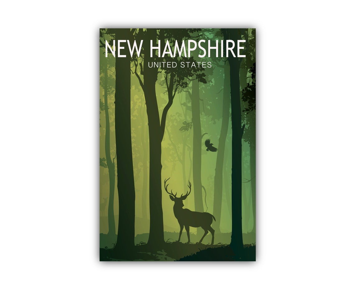 New Hampshire Deer Forest Retro Vintage Green Nature Travel Poster - Image 2