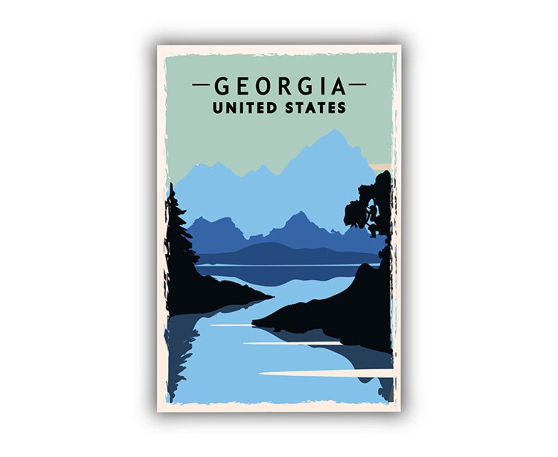Georgia Blue Mountain Lake Pines Retro Vintage Travel Poster - Image 2