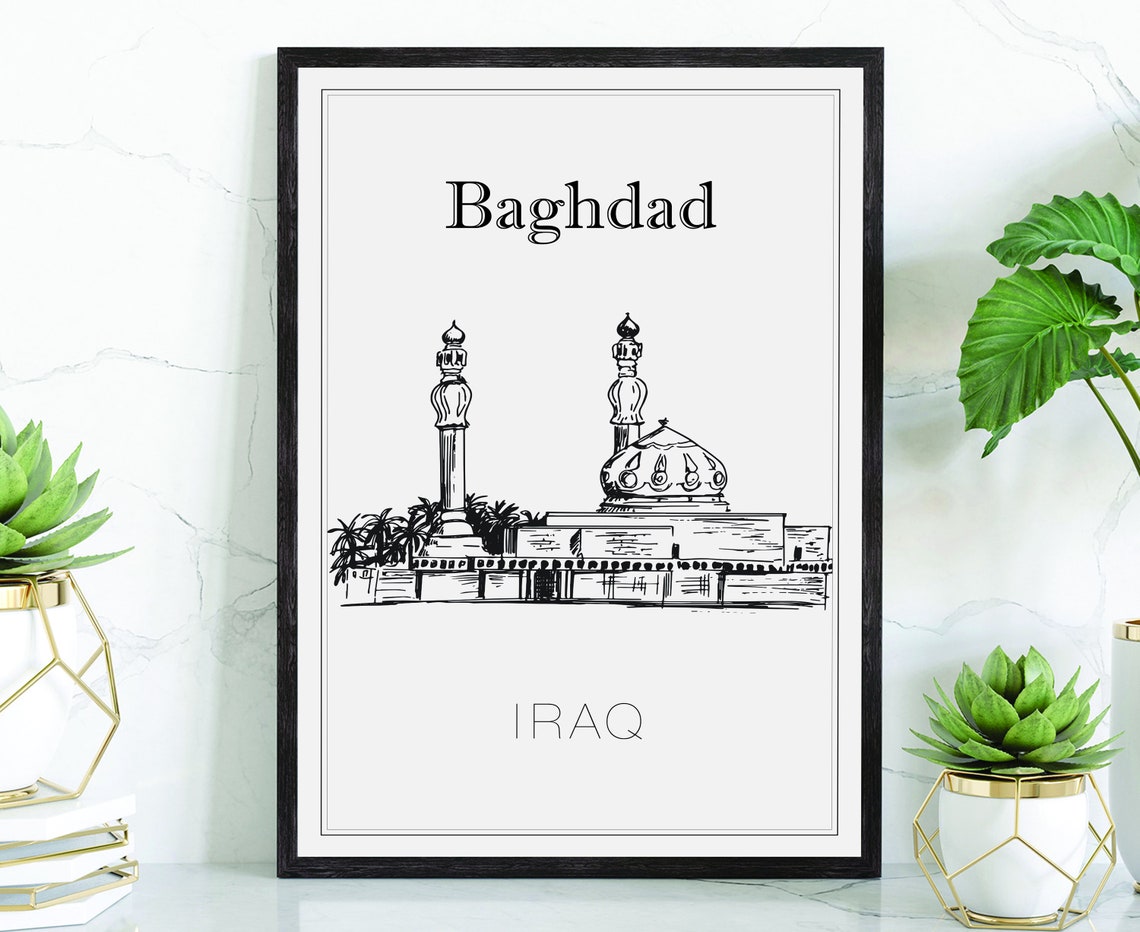 Baghdad Iraq Hand Drawn Mosque Sketch Minimalist Travel Poster