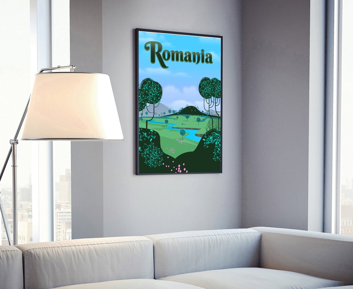 Romania Rolling Green Hills River Valley Scenic Travel Poster - Image 4