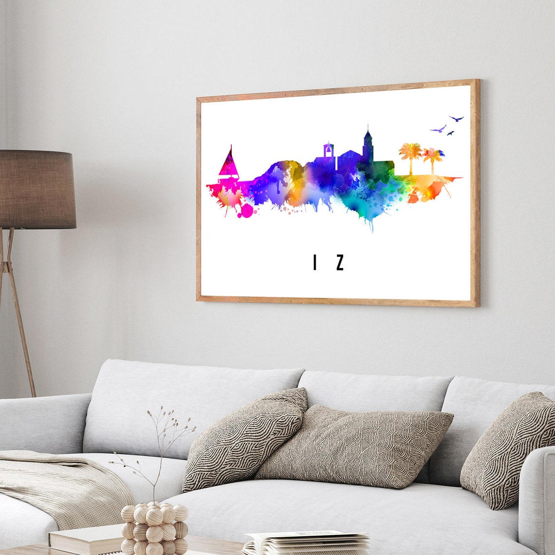 Iz Croatia Island Adriatic Watercolor Skyline Silhouette Travel Poster - Image 3