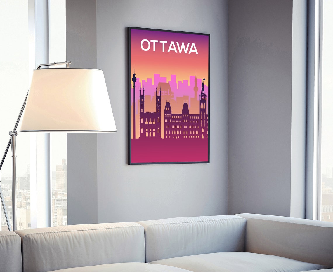 Ottawa Canada Parliament Skyline Sunset Minimalist Travel Poster Art - Image 4