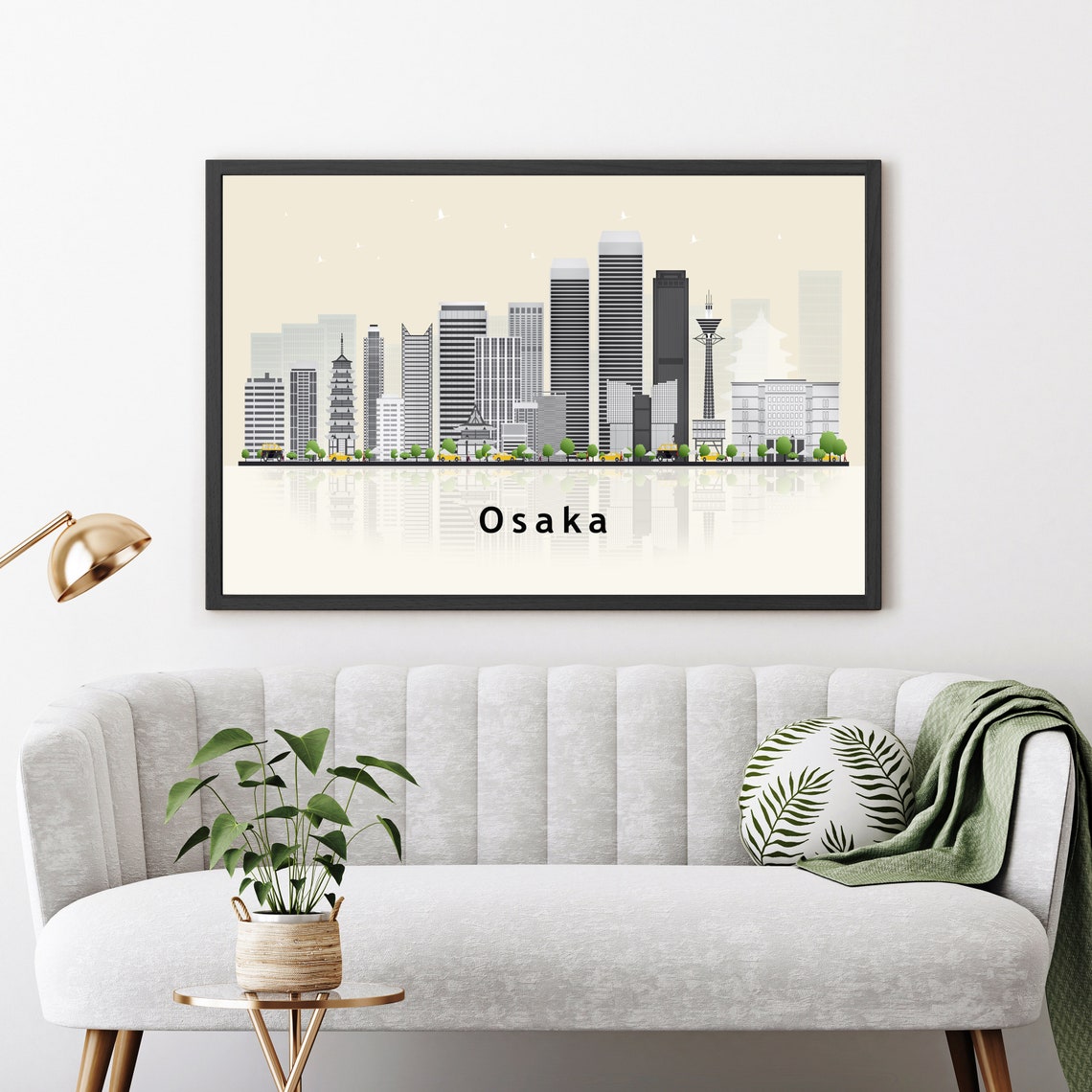 Osaka Japan Tsutenkaku Tower Pagoda Flat Skyline Travel Poster - Image 3