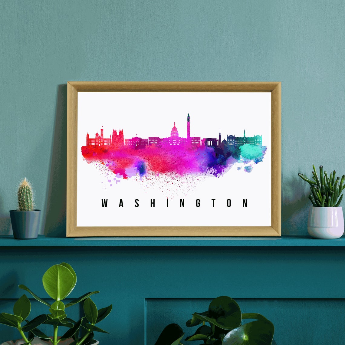 Washington DC Watercolor Capitol Monument Skyline Sunset Glow Poster - Image 2