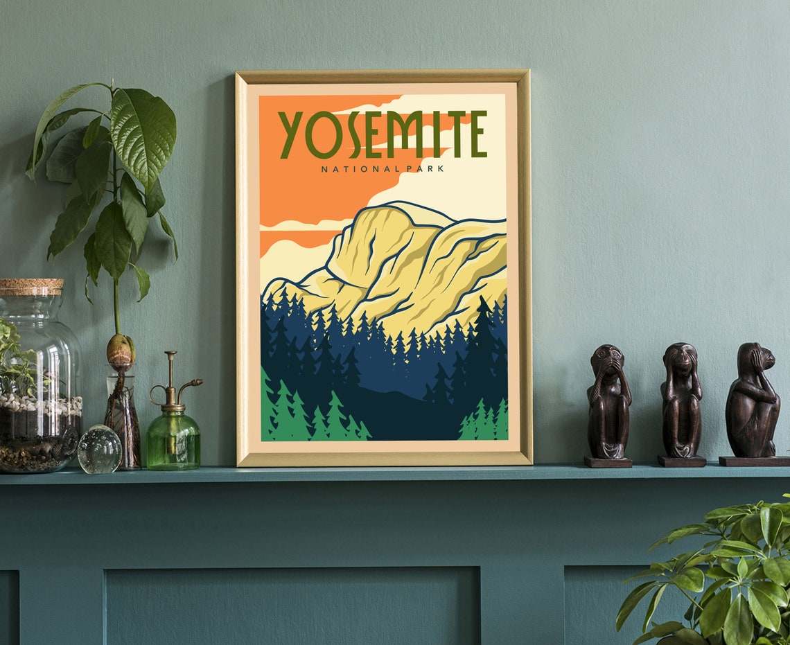 Yosemite National Park Retro Granite Cliffs Pines Travel Poster - Image 4