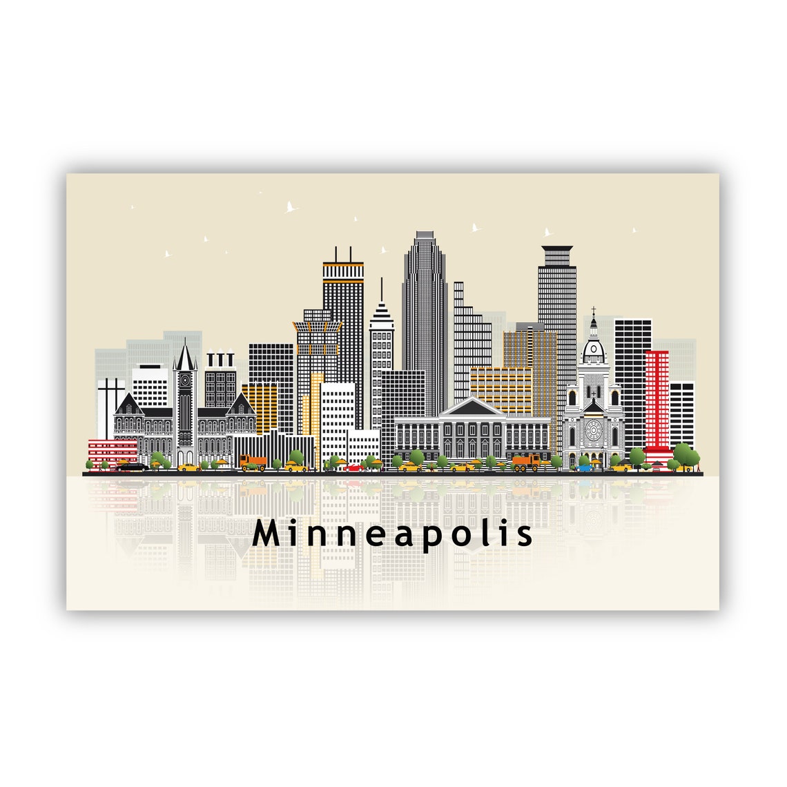 Minneapolis Minnesota City Skyline Flat Vector Travel Poster - Image 2