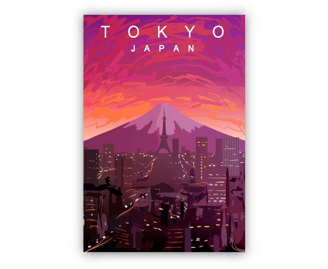 Tokyo Japan Mount Fuji Sunset Skyline City Lights Travel Poster - Image 2