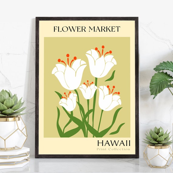 Hawaii Flower Print Usa States Poster Hawaii Flower Market Poster Botanical Posters Nature Poster Artwork Boho Floral Wall Art