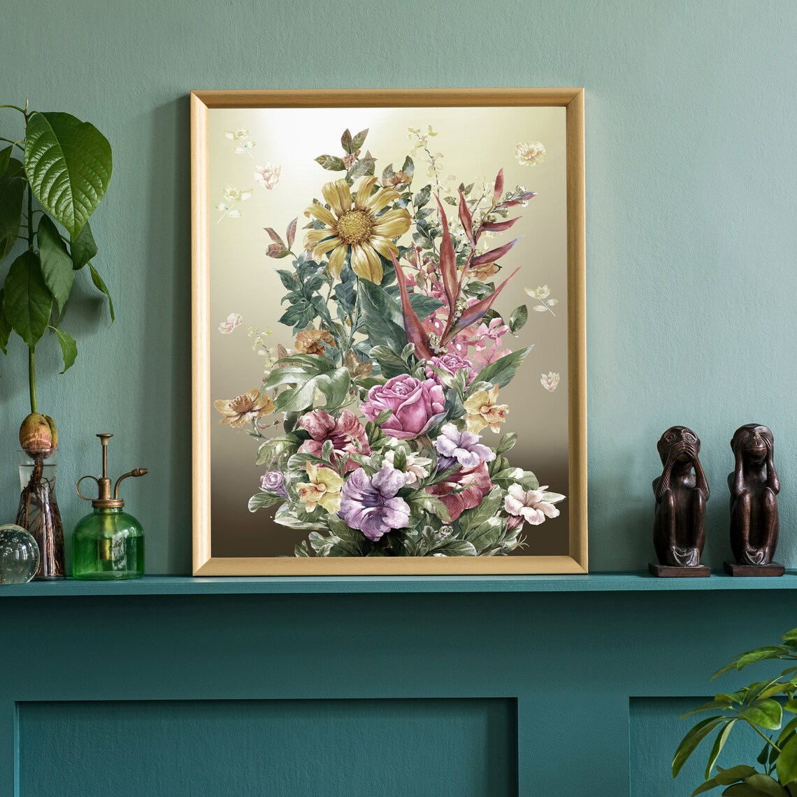 Garden Botanical Daisy Rose Bouquet Watercolor Floral Art Poster - Image 2