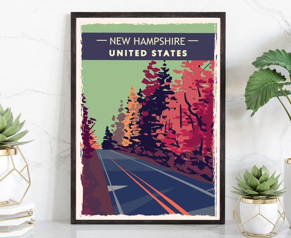 New Hampshire Retro Style Travel Poster New Hampshire Vintage Rustic Poster Print Home Wall Art Decoration New Hampshire State Poster