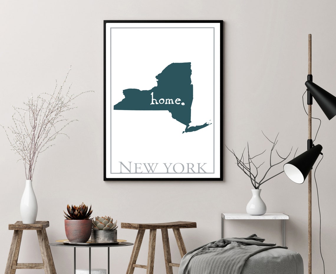 New York State Silhouette Home Minimalist Teal Wall Decor Map Poster - Image 3