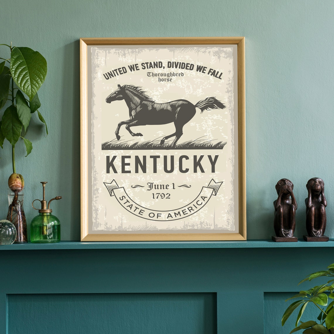 Kentucky Thoroughbred Horse Vintage State Emblem Retro Travel Poster - Image 3