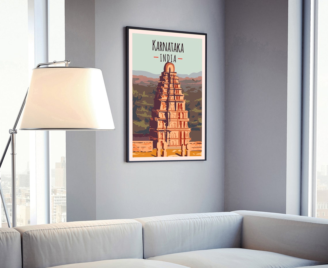 Karnataka India Ancient Temple Tower Landmark Retro Travel Poster - Image 4