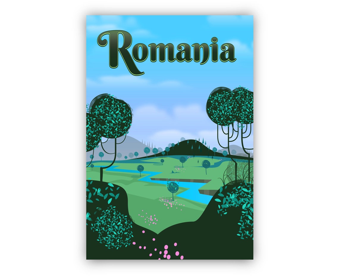 Romania Rolling Green Hills River Valley Scenic Travel Poster - Image 2