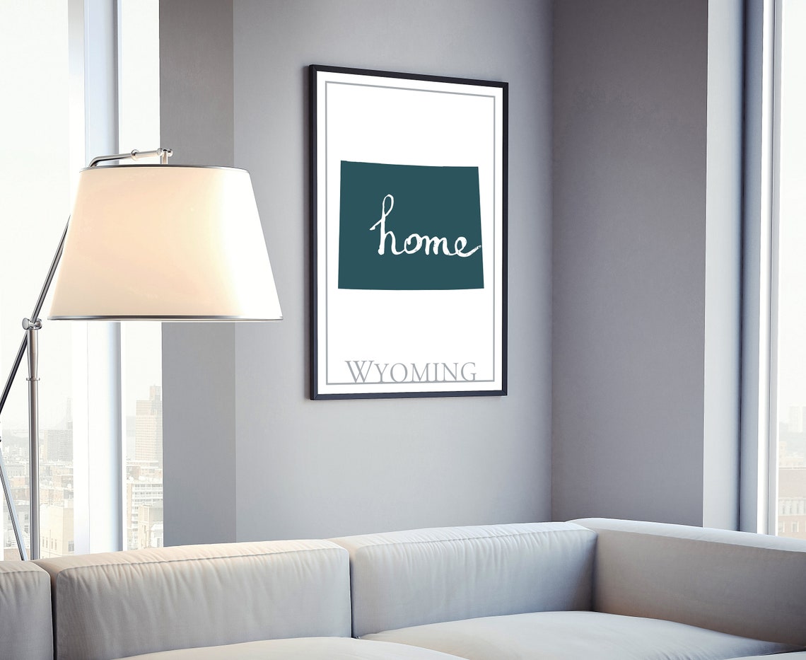 Wyoming Modern Minimalist Teal Home Script State Silhouette Wall Art - Image 4