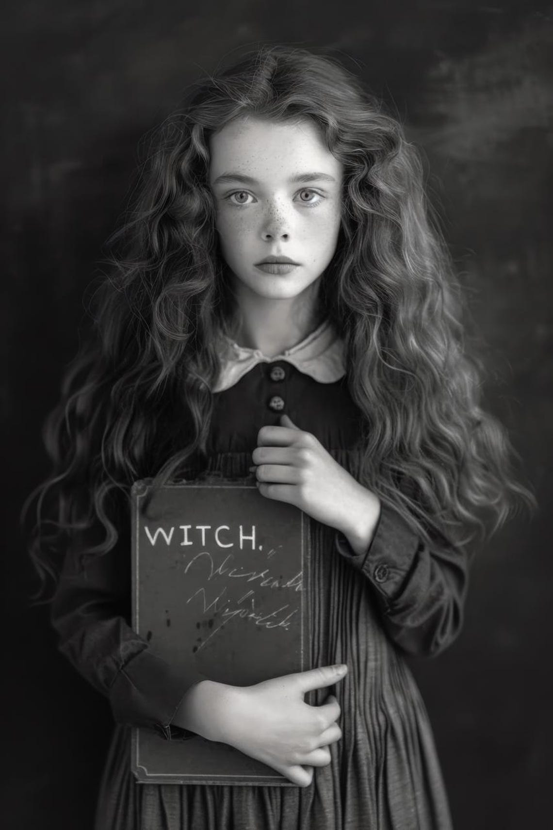 Gothic Witch Woman Photo Holding Book Dark Academia Art Poster - Image 2