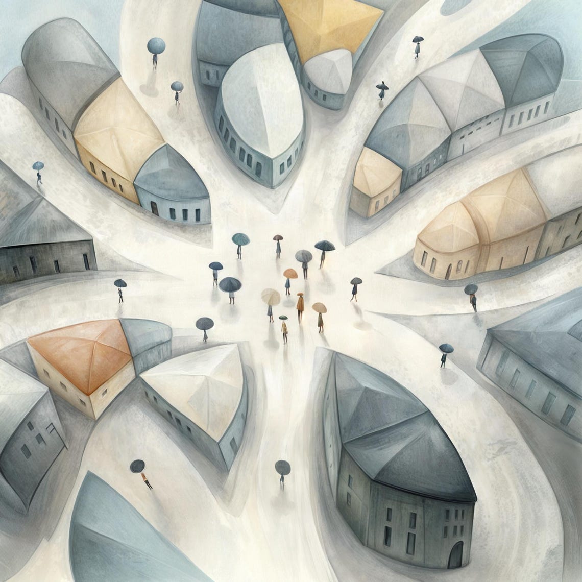 Rainy City Intersection Aerial Umbrellas Abstract Urban Art Poster - Image 4