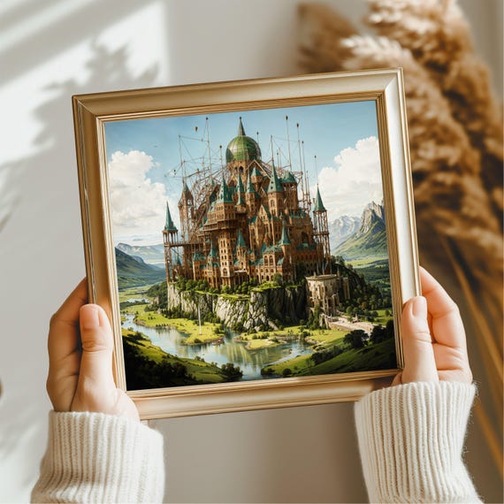 Castle Fantasy Art Astronomy Wall Print Magical Landscape Decor Enchanted Kingdom Poster Fairytale Scene Dreamy Castle Art