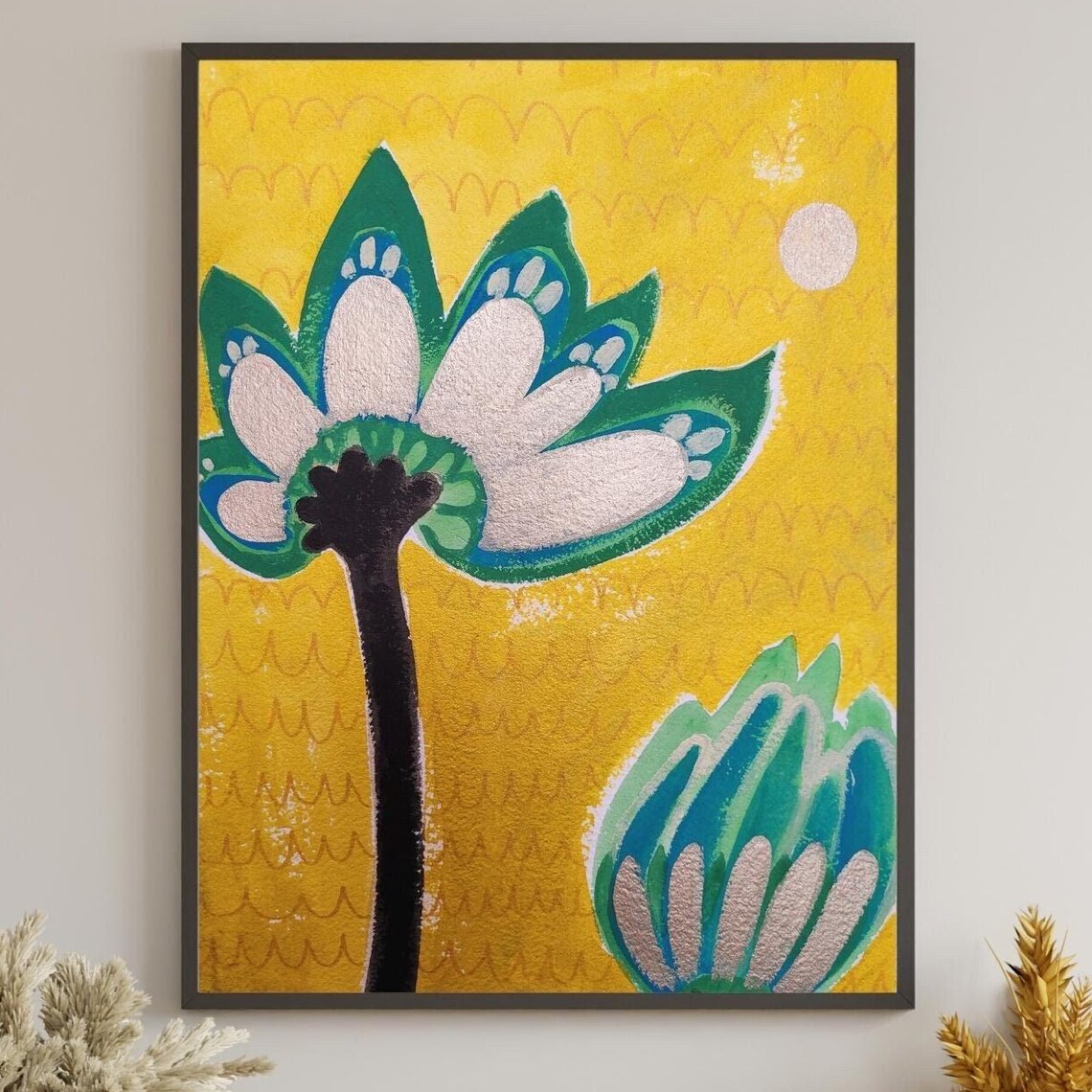 Bold Modern Poppy Bloom On Golden Yellow Floral Modern Poster