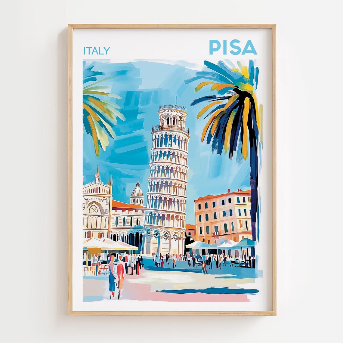 Pisa Watercolor Travel Poster, Italy Cityscape
