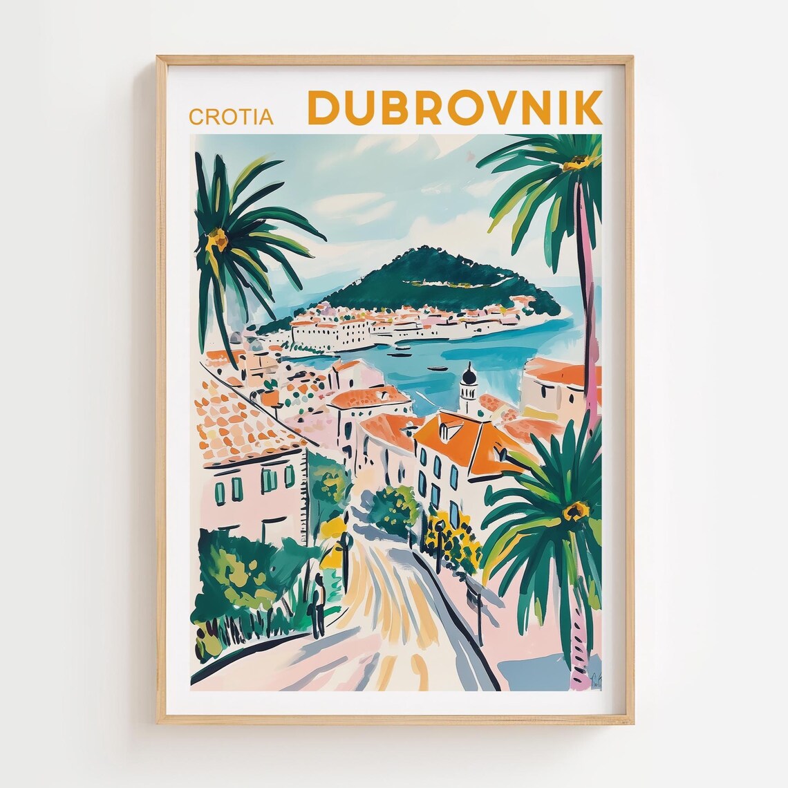 Dubrovnik Croatia Adriatic Coastal Old Town Retro Travel Poster
