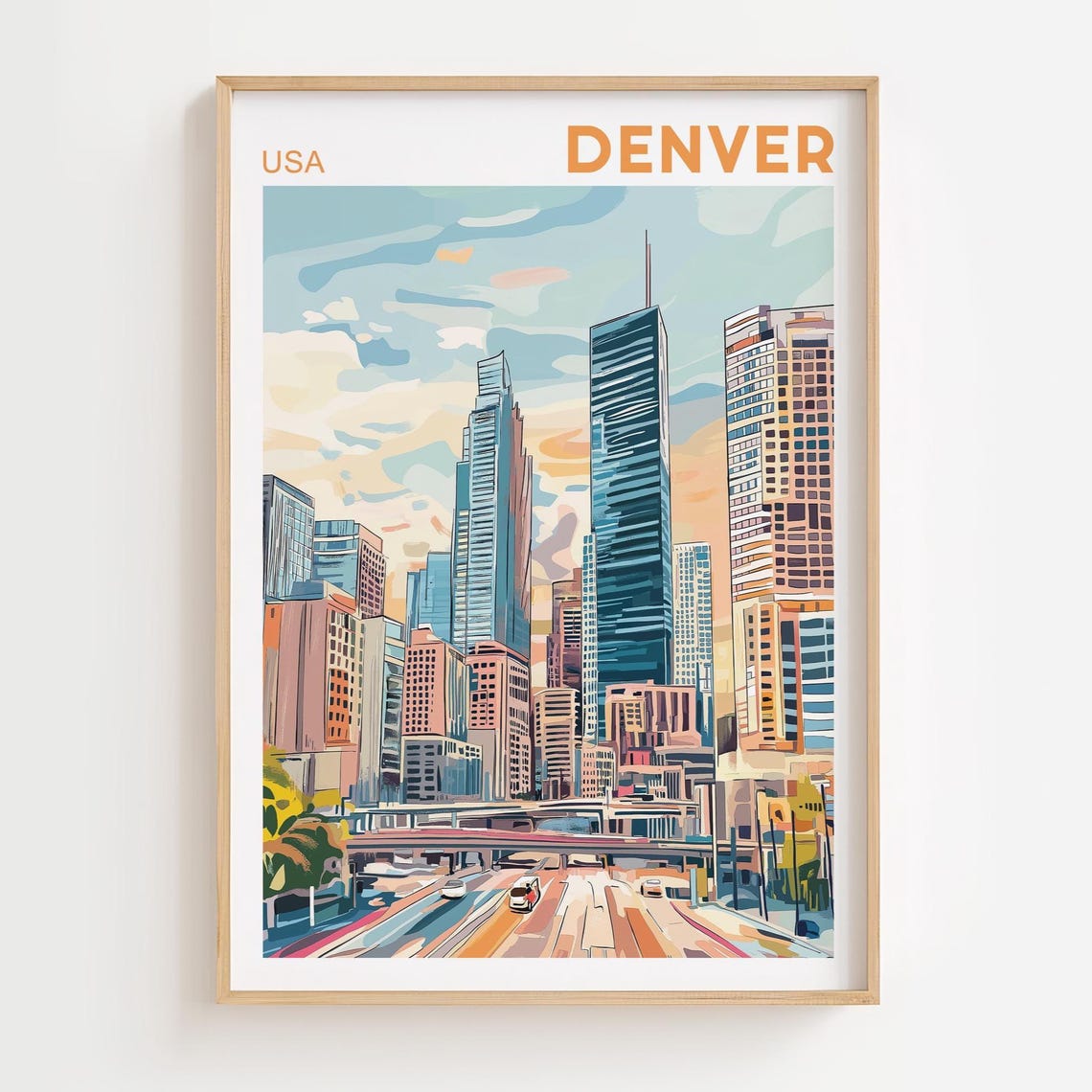 Denver Colorado Downtown Skyline Sunset Boulevard Travel Poster