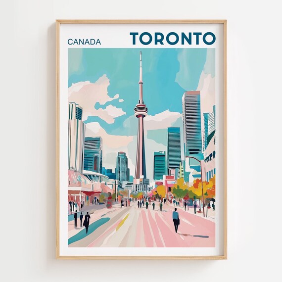 Toronto Canada CN Tower Downtown Street Pastel Cityscape Poster