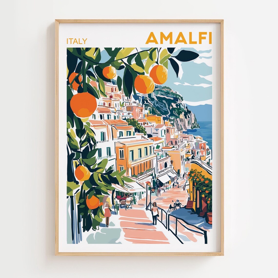 Positano Italy Travel Poster, Neutral Italian Landscape