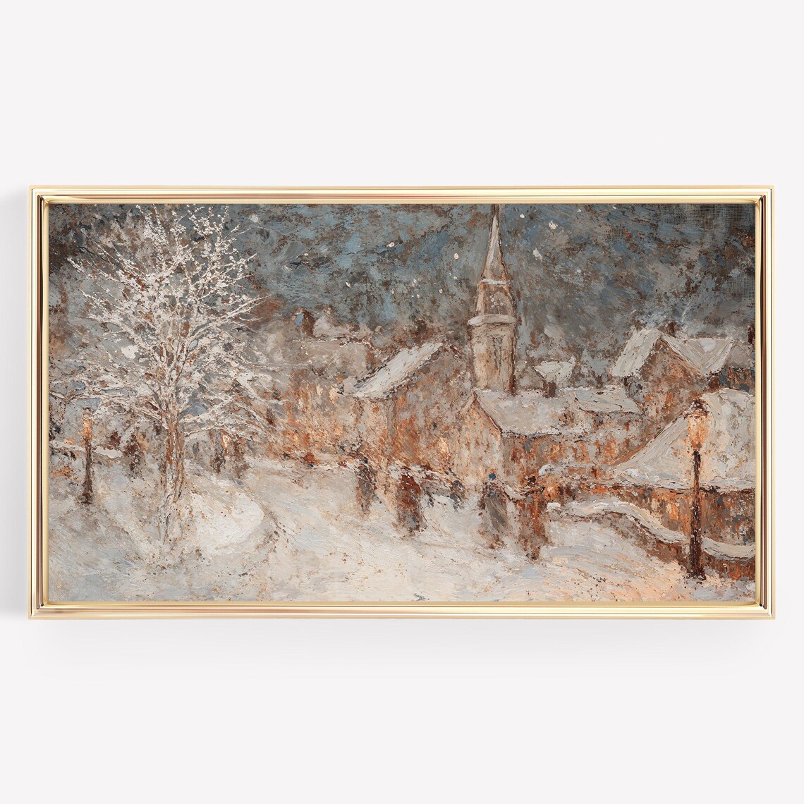 Abstract Winter Village Art Print, Holiday Season
