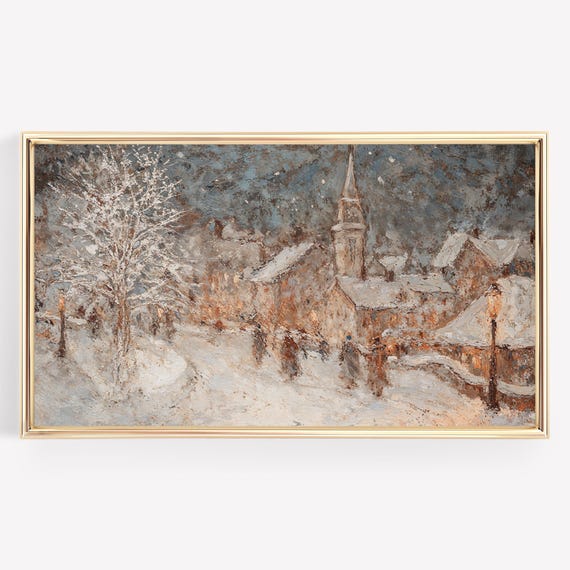 Abstract Winter Village Art Print, Holiday Season