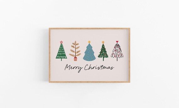 Merry Christmas Whimsical Hand Drawn Trees Holiday Decor Poster
