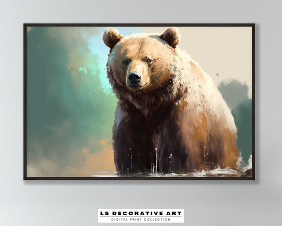 Brown Bear Wading In Water Painterly Wildlife Portrait Poster